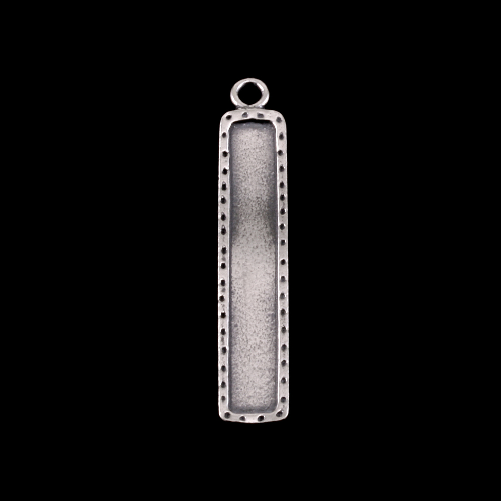 Metal Stamping Blanks Sterling Silver Dotted Raised Edge Rectangle Pendant, 40.5mm (1.60") x 7.5mm (.30"), 16g